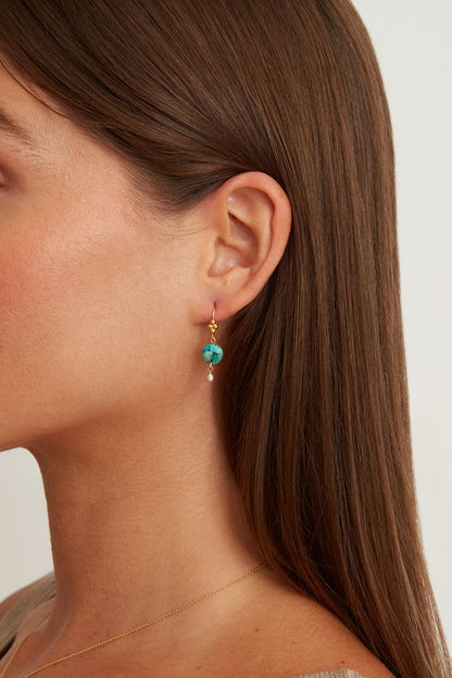 TURQUOISE SPHERE AND PEARL DROP EARRING